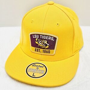 Zephyr LSU Tigers Logo Patch Flat Hat Cap Stretch Flex Large Yellow NCAA College